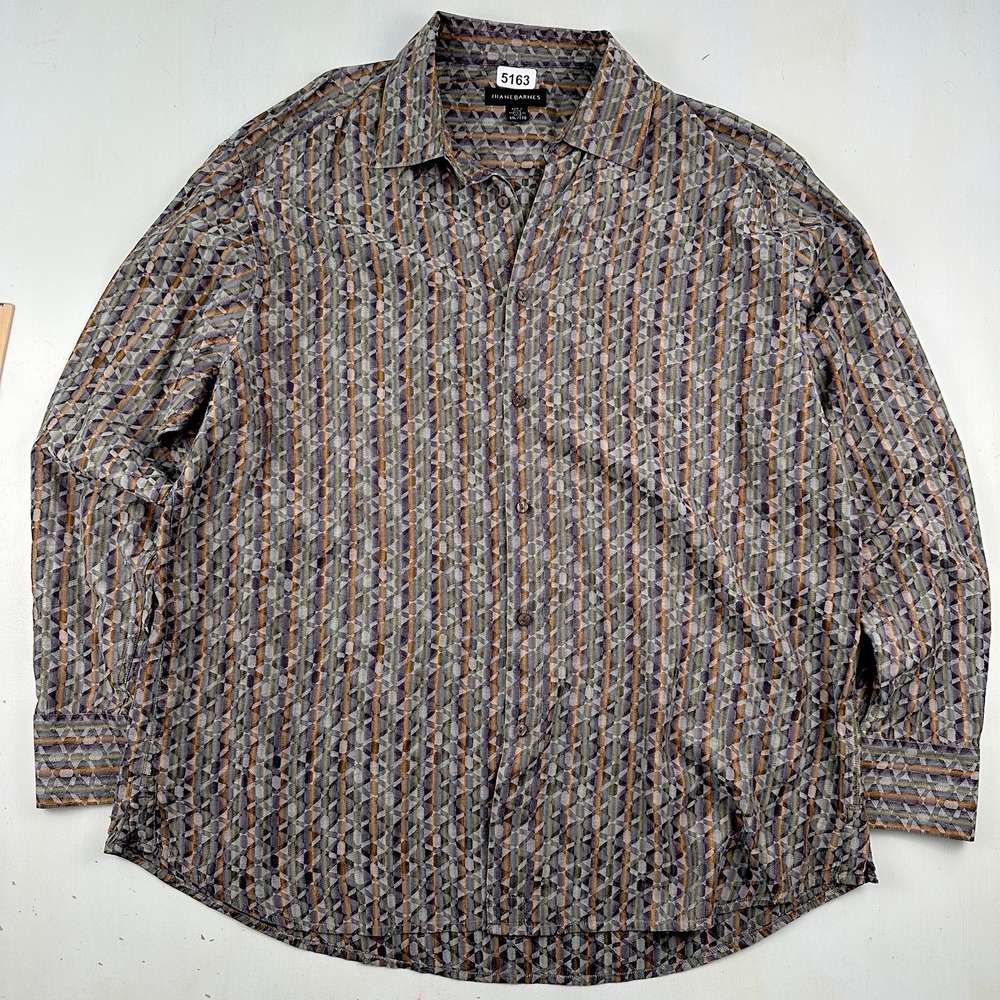 VTG 90s JHANE BARNES Geometric Textured Shirt Men XXL Abstract Silk Cotton 2XL
